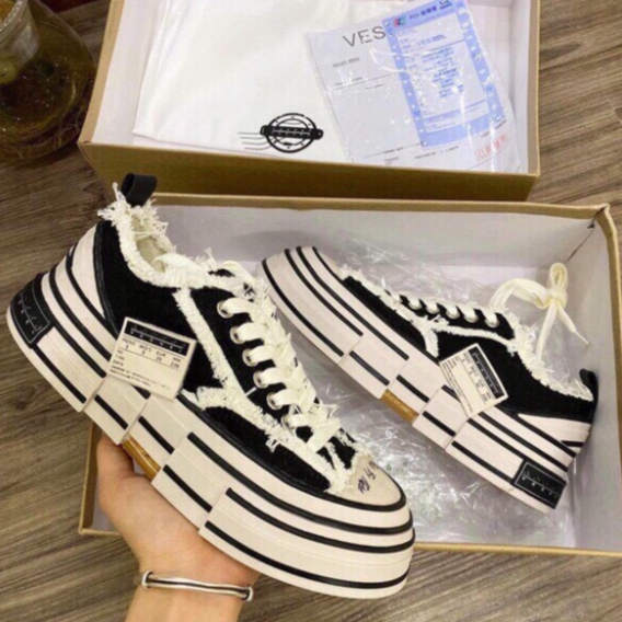 Giày Sneaker Xvessel, Giày thể thao nam nữ cao cấp full box đế gỗ đúc đẹp siêu nhẹ, vải rách cổ thấp cá tính D10