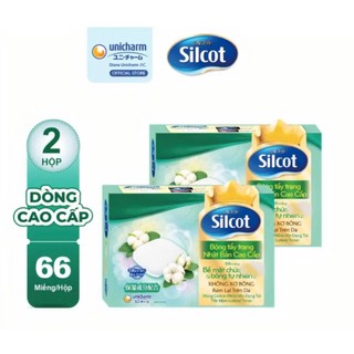 2 Hộp Bông trang điểm cao cấp Silcot Premium 66 miếng/hộp