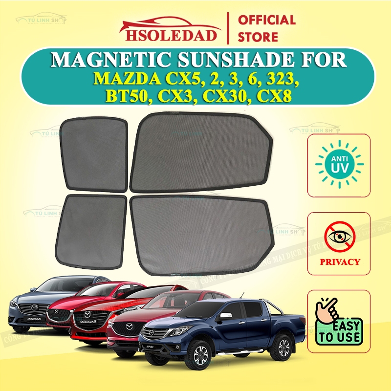 Rèm che nắng nam châm cho xe Mazda BT50, CX5, 2, 3, 6, 323, CX3, CX30, CX8 bộ 4 tấm cho 4 cửa,vừa khít kính