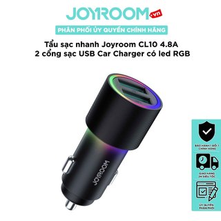 Tẩu sạc nhanh Joyroom CL10 4.8A 2 cổng sạc USB Car Charger có đèn led rgb