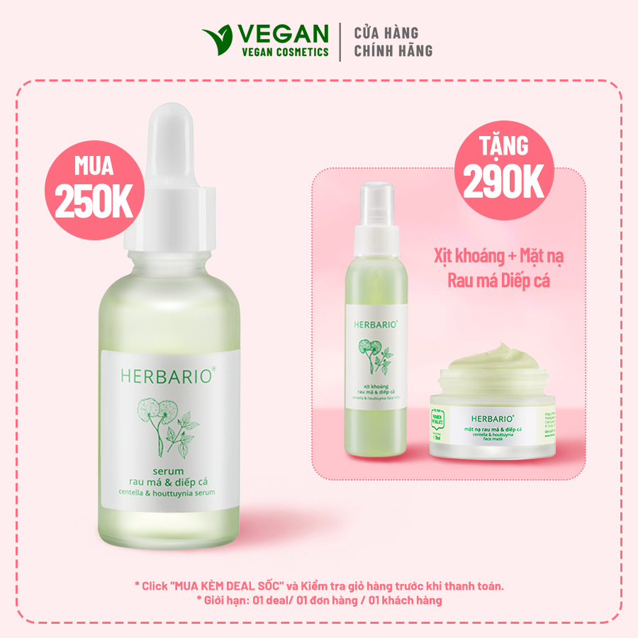 Serum rau má & diếp cá Herbario 30ml TẶNG Mặt nạ rau má & diếp cá + Xịt khoáng rau má & diếp cá
