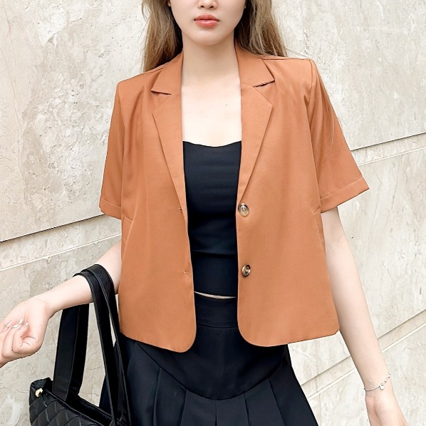 Áo Blazer Nữ, Croptop Tay Lửng, áo khoác ngắn  Phong Cách Hàn Quốc QUIN House
