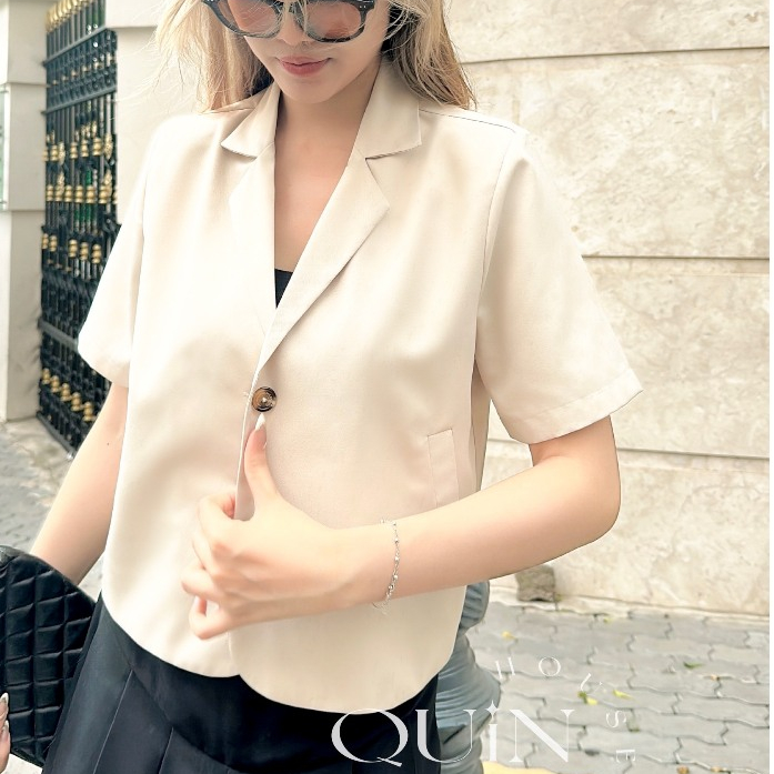 Áo Blazer Nữ, Croptop Tay Lửng, áo khoác ngắn  Phong Cách Hàn Quốc QUIN House