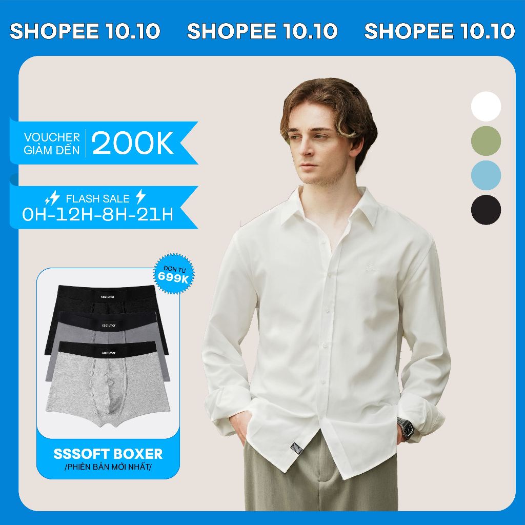 Áo sơ mi tay dài nam SSSTUTTER sơmi thông minh cổ tháo rời linh động cổ đức hoặc cổ trụ thoáng mát SSSMART SHIRT