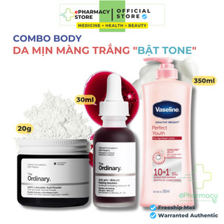 Combo body the ordinary bột vitamin c 100% l-ascorbic + peeling gel aha30%+bha 2% + body lotion 10in1