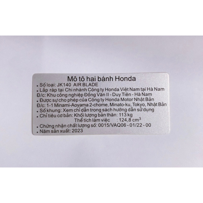 Tem năm sản xuất 2023 . Tem zin chuẩn hãng honda