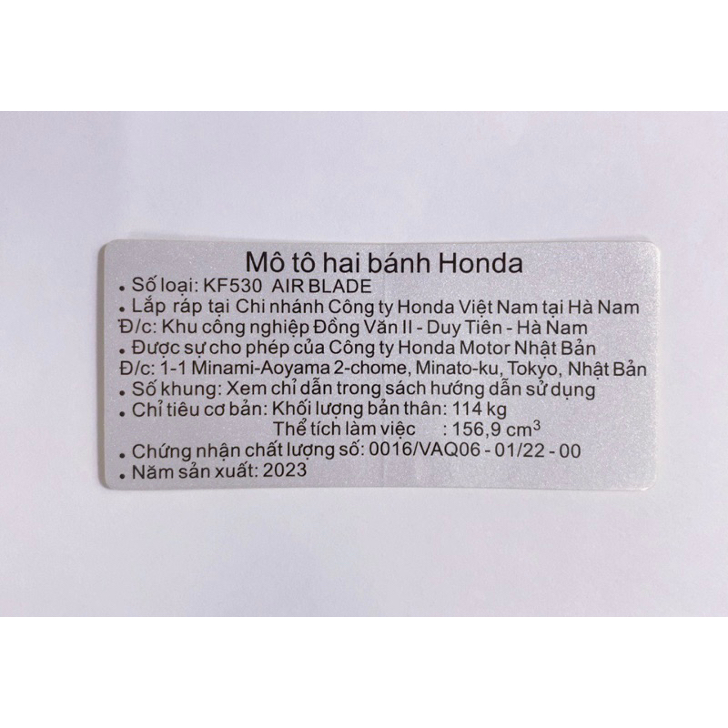 Tem năm sản xuất 2023 . Tem zin chuẩn hãng honda