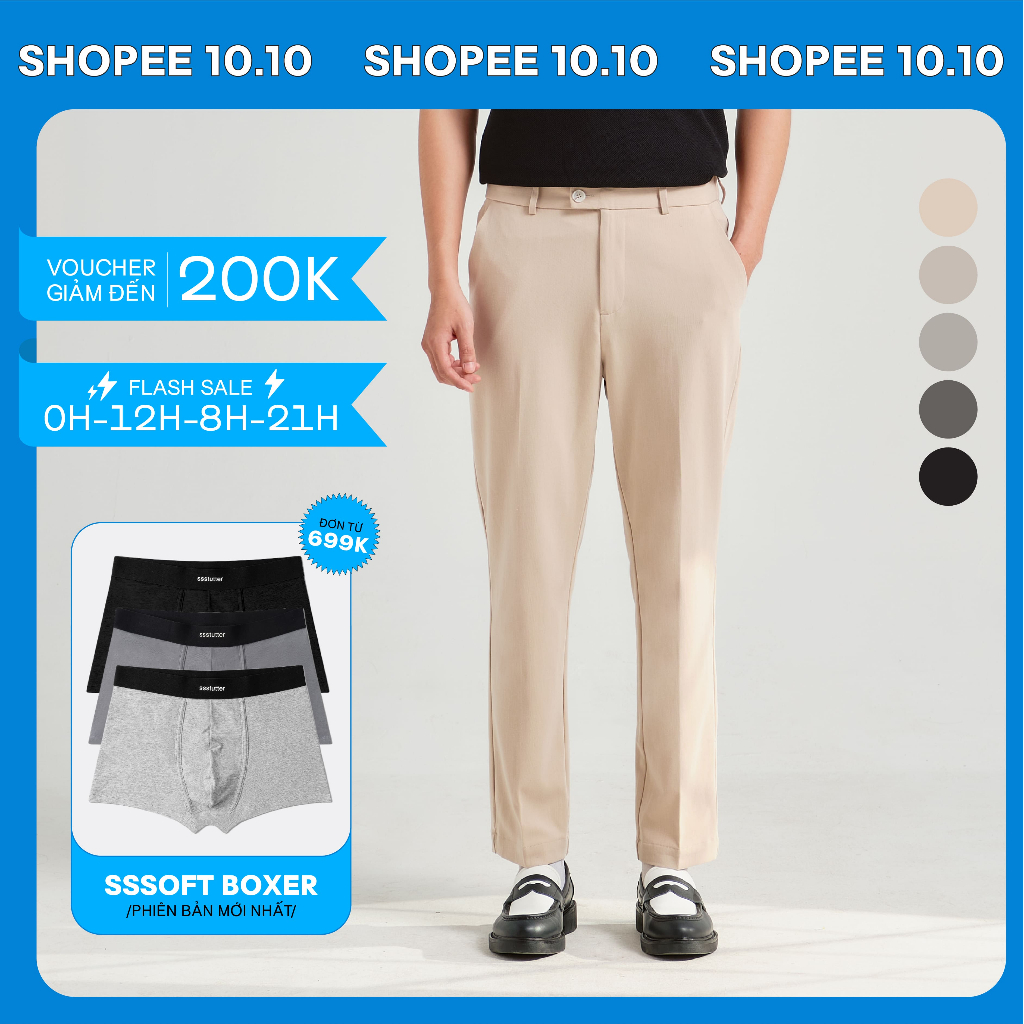 Quần âu ống suông cạp chun thông minh nam SSSTUTTER co giãn vòng bụng vận động thoái mái dáng crop công sở SMART PANTS