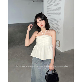 Áo quây cổ yếm peplum kèm mút ngực khoá sườn ao25