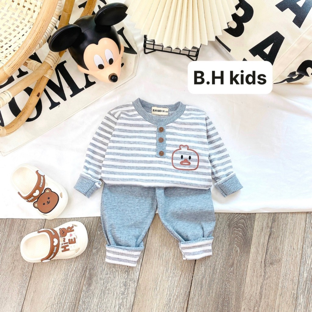Bộ Quần Áo Thu Đông Dài Tay, Mặc Điều Hòa, vải thun gân sợi dệt, đanh mịn, co giãn cho bé trai, bé gái BD010