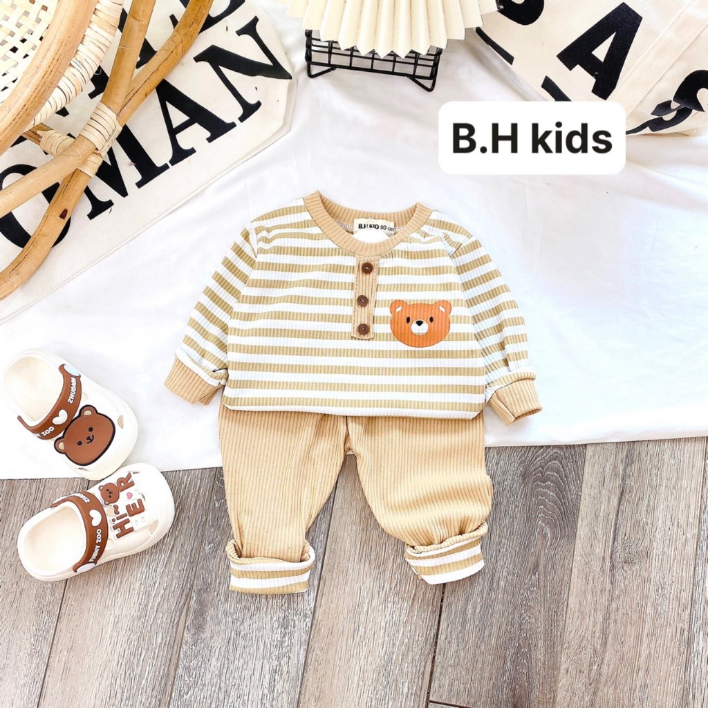 Bộ Quần Áo Thu Đông Dài Tay, Mặc Điều Hòa, vải thun gân sợi dệt, đanh mịn, co giãn cho bé trai, bé gái BD010