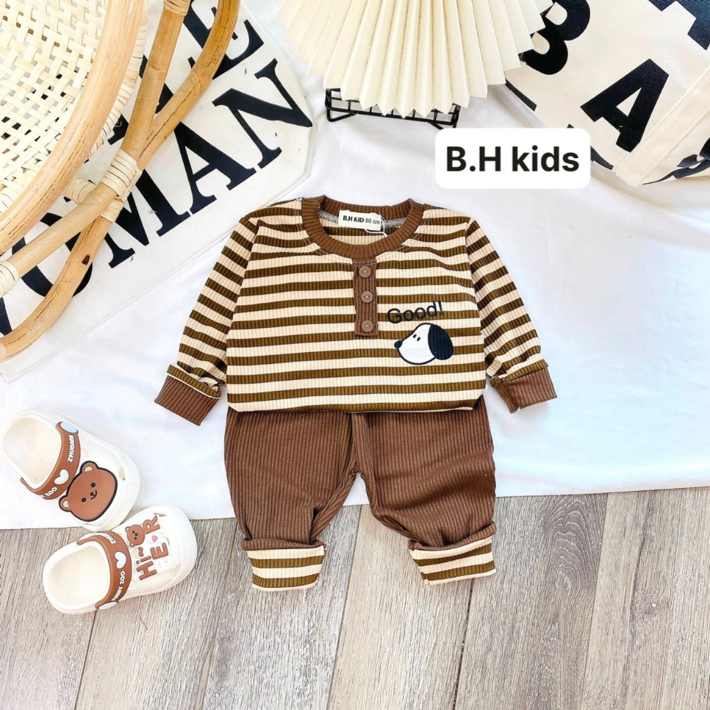 Bộ Quần Áo Thu Đông Dài Tay, Mặc Điều Hòa, vải thun gân sợi dệt, đanh mịn, co giãn cho bé trai, bé gái BD010