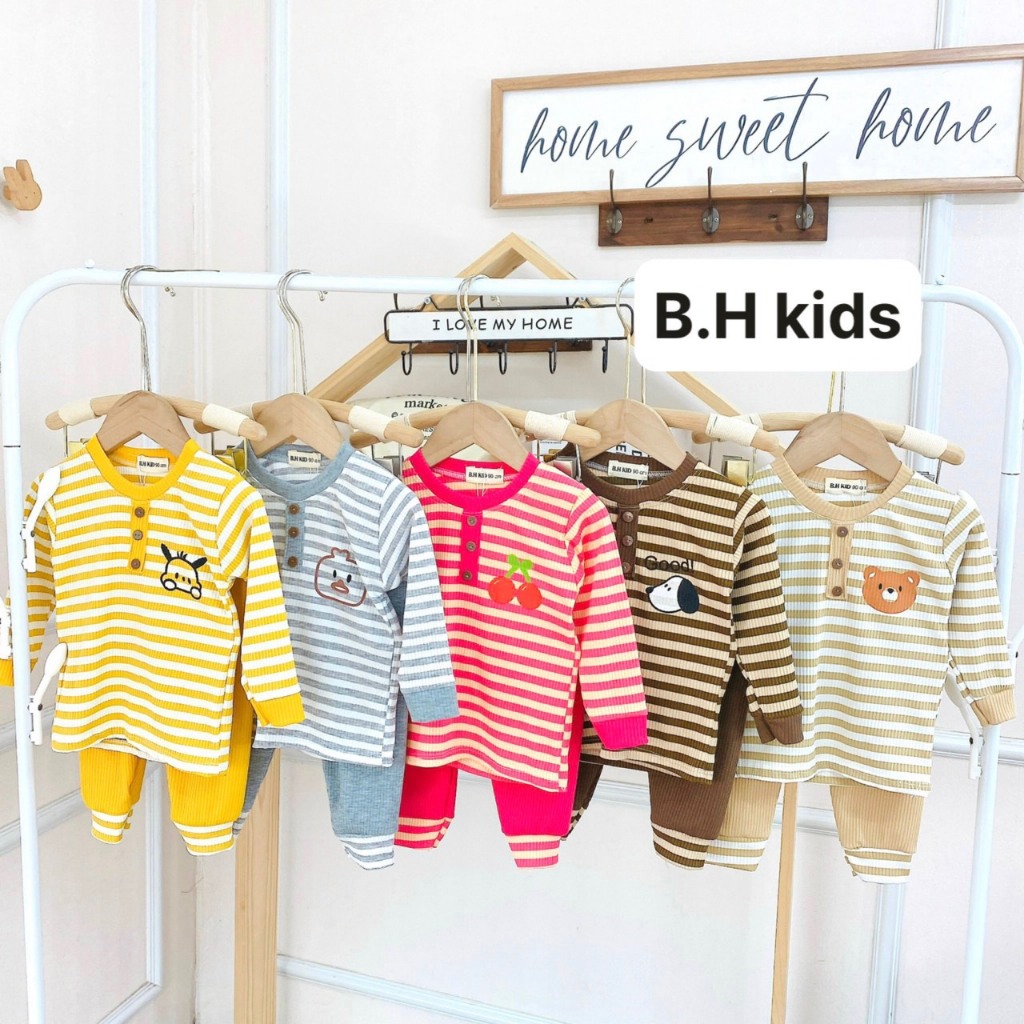 Bộ Quần Áo Thu Đông Dài Tay, Mặc Điều Hòa, vải thun gân sợi dệt, đanh mịn, co giãn cho bé trai, bé gái BD010
