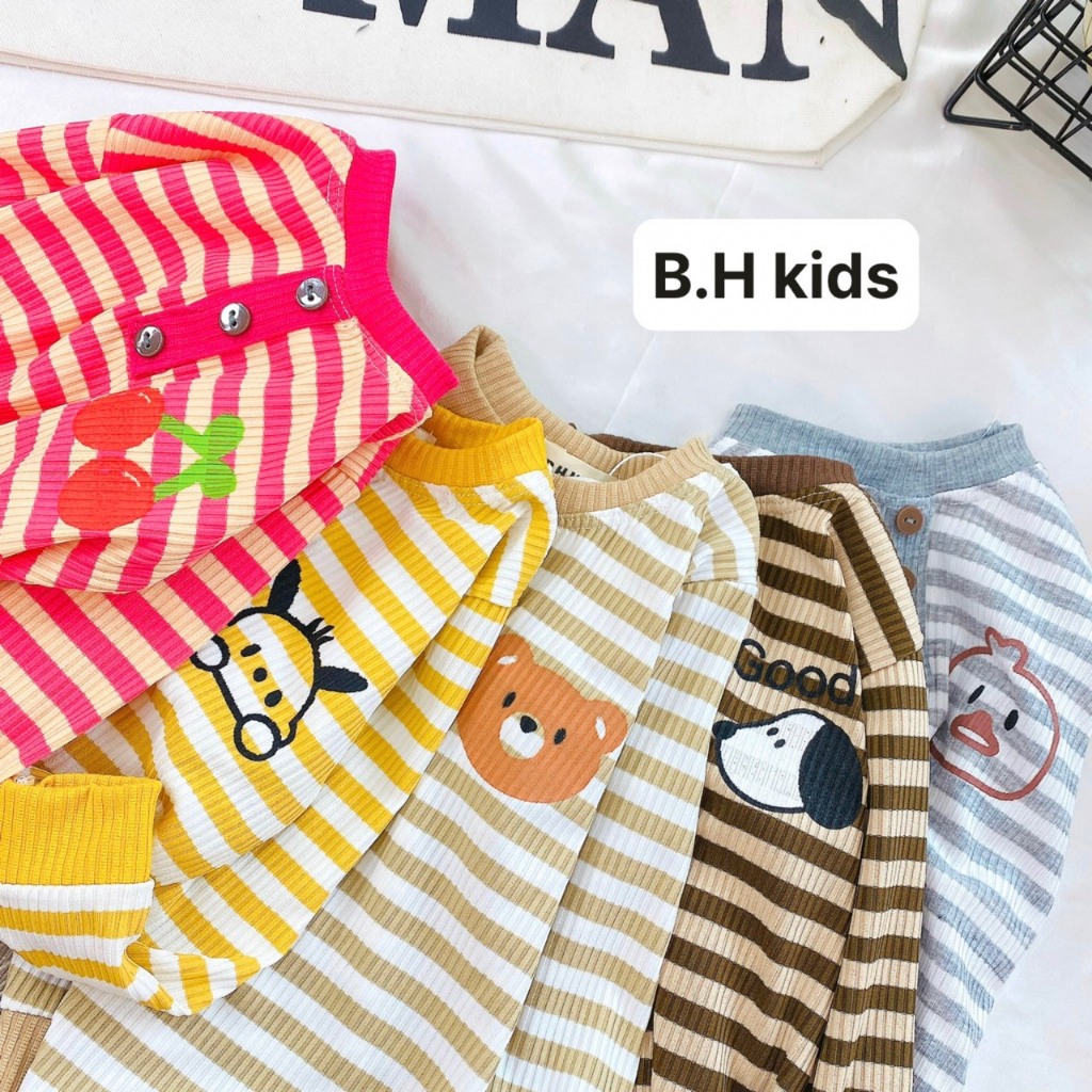 Bộ Quần Áo Thu Đông Dài Tay, Mặc Điều Hòa, vải thun gân sợi dệt, đanh mịn, co giãn cho bé trai, bé gái BD010