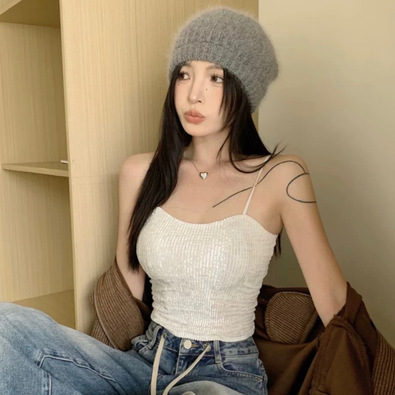 Áo bra nhung nhũ hai dây có mút