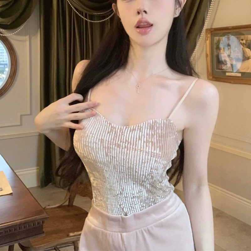 Áo bra nhung nhũ hai dây có mút