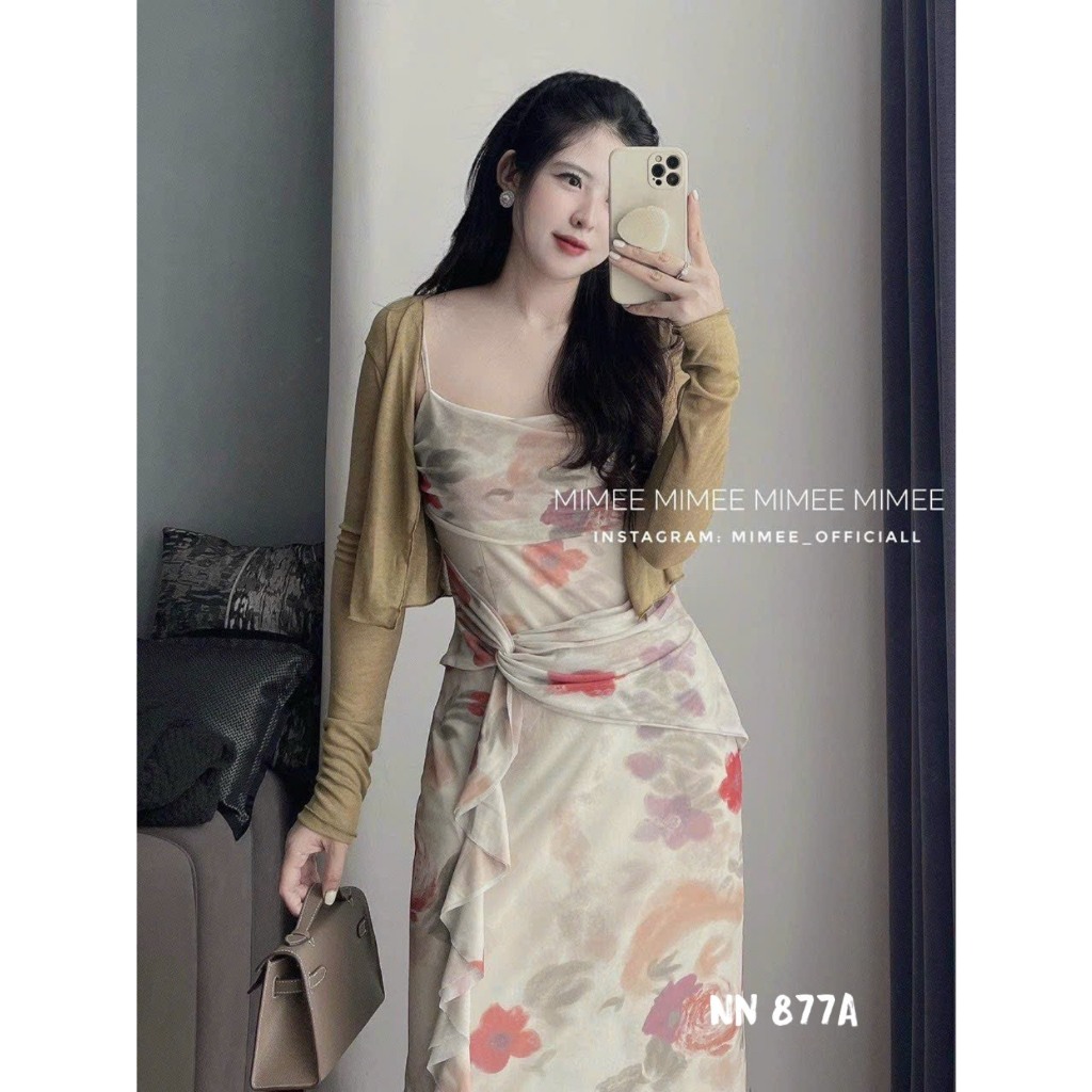 Set váy hoa 2 dây kèm áo choàng lưới bánh bèo siêu xinh - Anna.Store