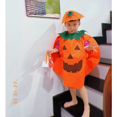 🍄 Halloween Hóa Trang Quả Bí Ngô Cho Bé. Trang Phục Bí Ngô Màu Cam Kèm Mũ Cho Bé Free Size
