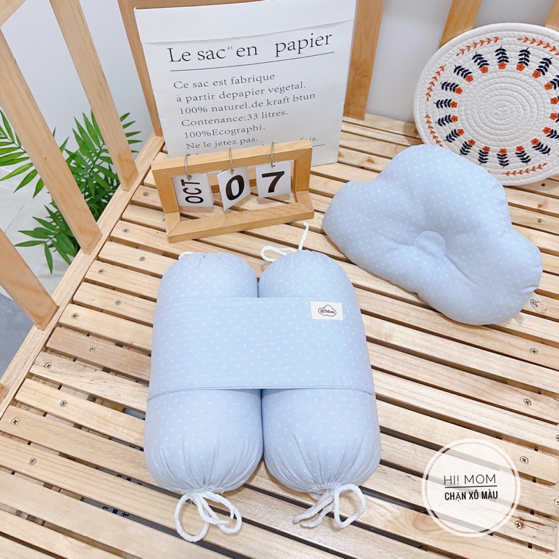 Bộ chặn Xô muslin  kèm gối đám mây họa tiết chấm bi HiMom - sản phẩm cho bé sơ sinh