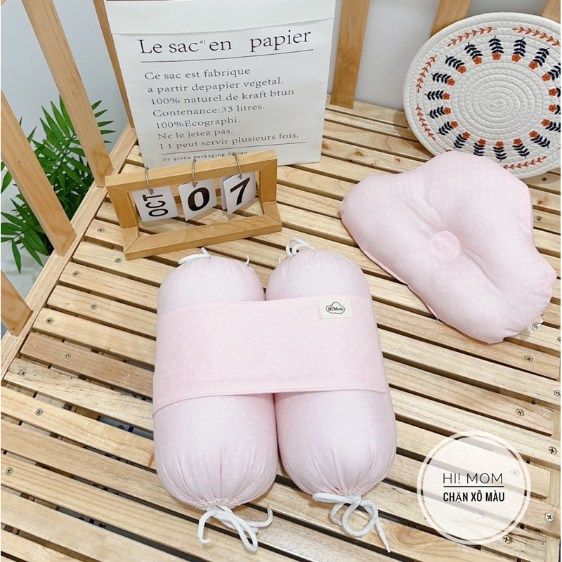 Bộ chặn Xô muslin  kèm gối đám mây họa tiết chấm bi HiMom - sản phẩm cho bé sơ sinh