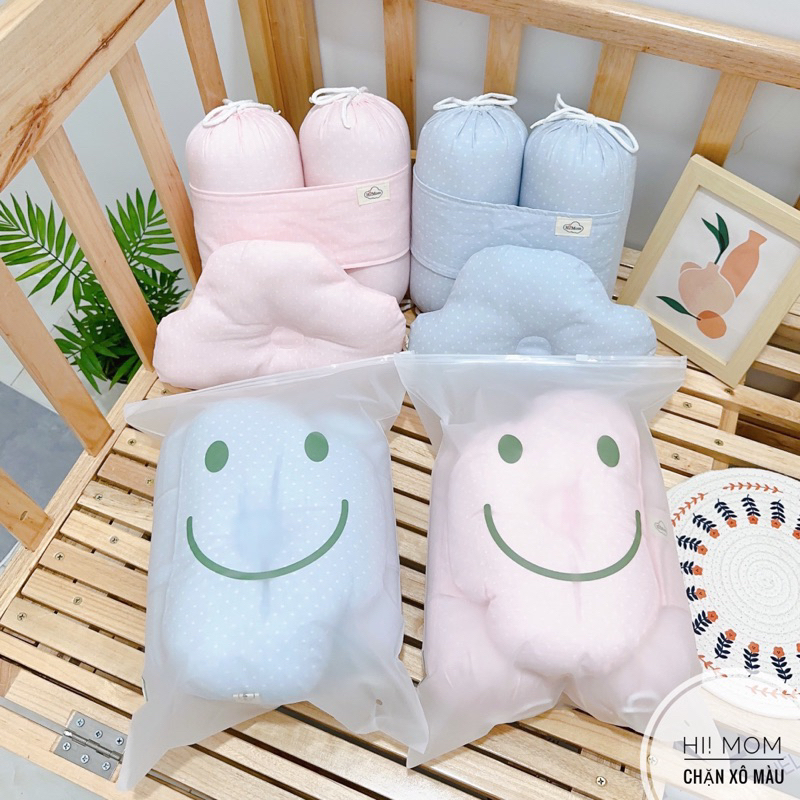 Bộ chặn Xô muslin  kèm gối đám mây họa tiết chấm bi HiMom - sản phẩm cho bé sơ sinh