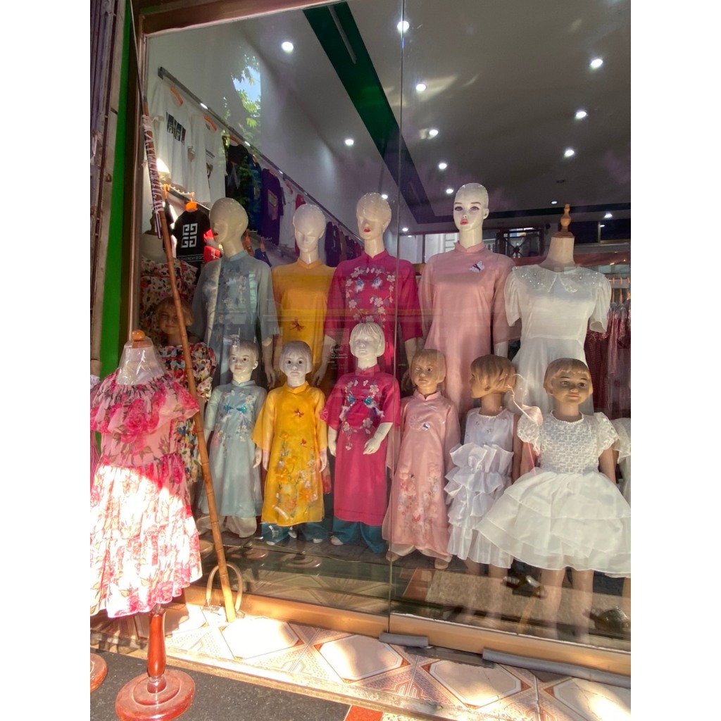 Áo dài mẹ và bé mộc trà đỏ, 4 tà 2 lớp, đính kết thủ công cao cấp - Mai Áo Dài