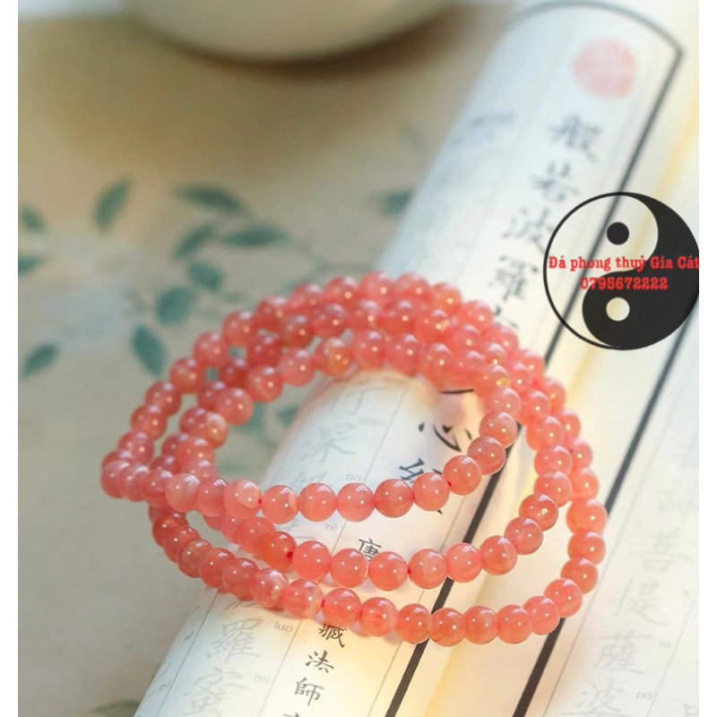 Vòng tay đá đào hoa quấn 3 vòng hàng đẹp 5a kiểm định