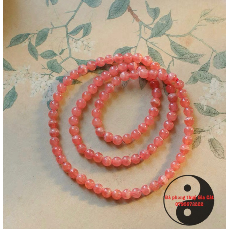 Vòng tay đá đào hoa quấn 3 vòng hàng đẹp 5a kiểm định