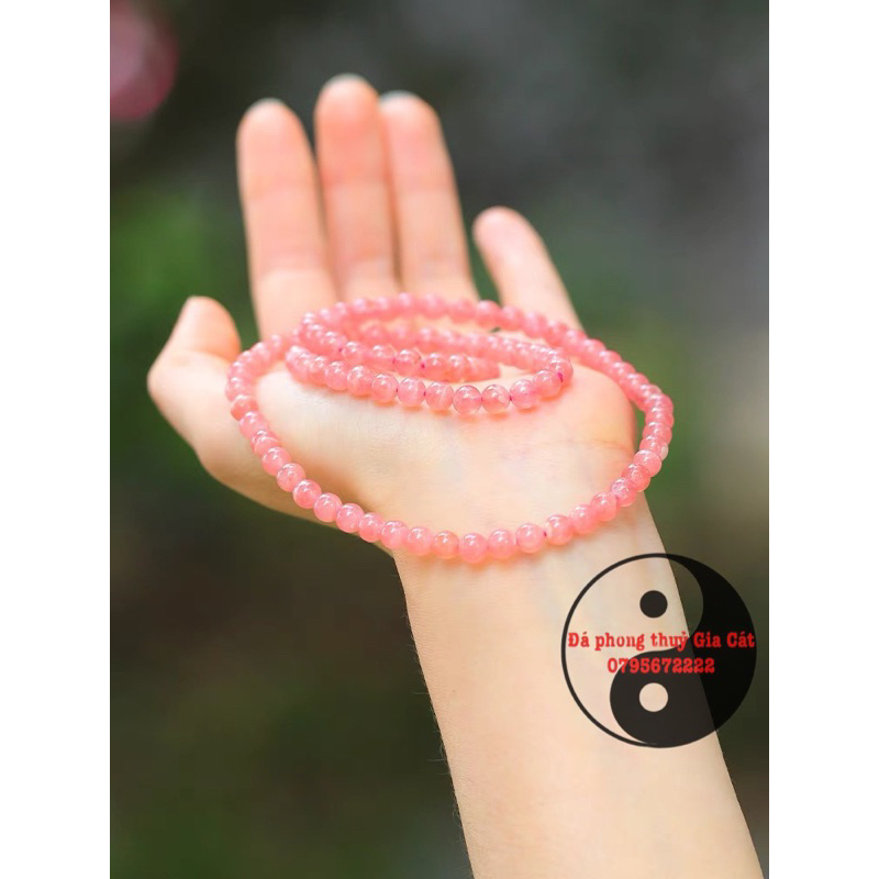 Vòng tay đá đào hoa quấn 3 vòng hàng đẹp 5a kiểm định