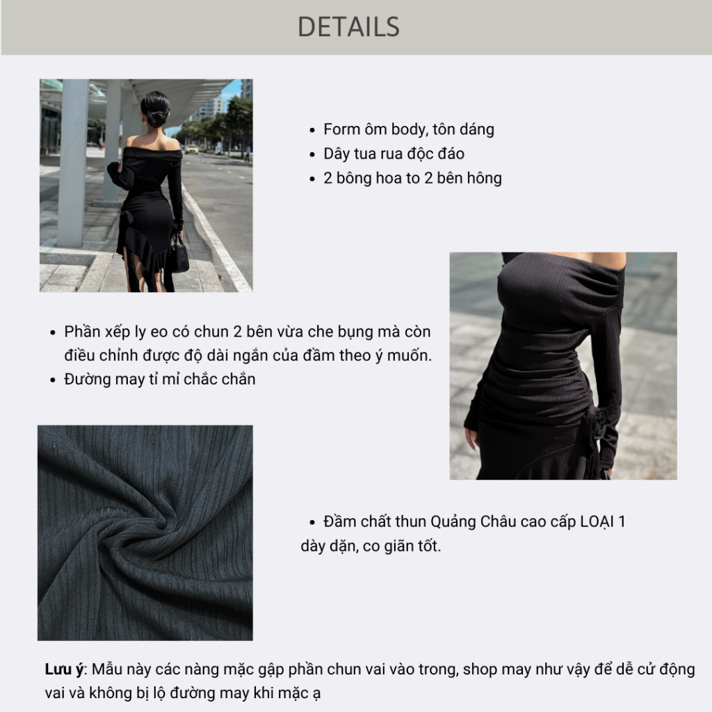 Siin House Đầm Body Tay Dài Trễ Vai Tua Rua - Amee Dress