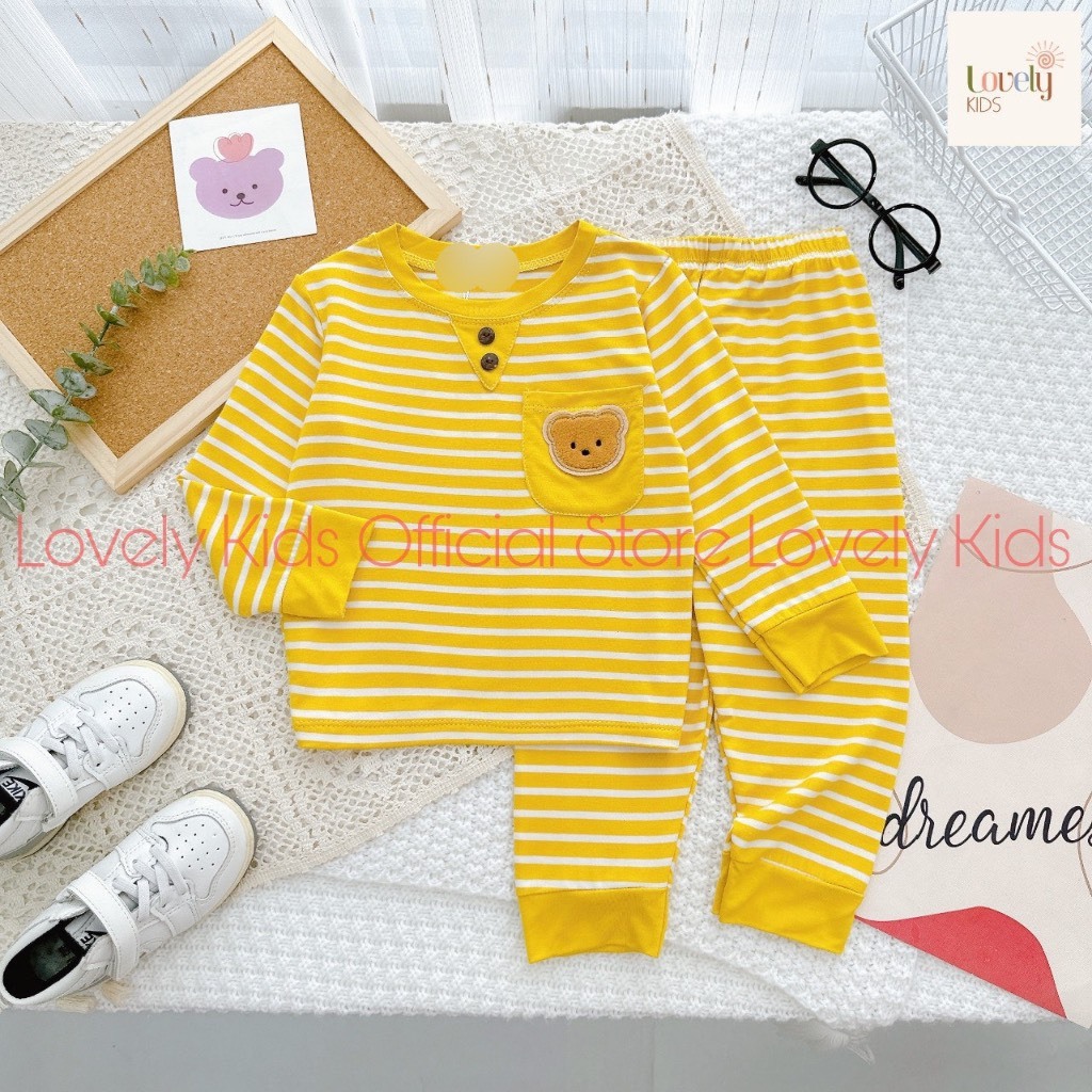 Bộ quần áo thu đông dài tay, mặc điều hòa, vải thun lạnh mềm, co giãn, phối kẻ sọc cho bé trai, bé gái BD83