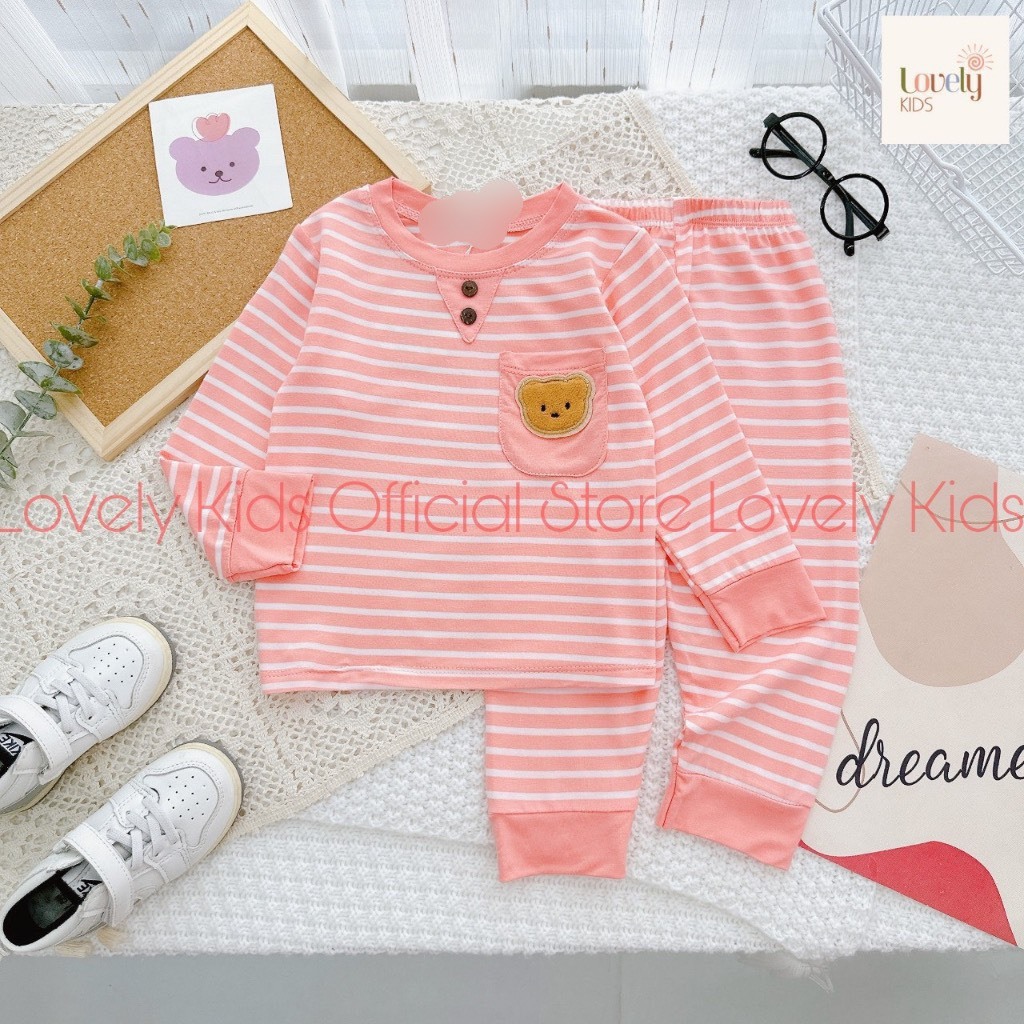 Bộ quần áo thu đông dài tay, mặc điều hòa, vải thun lạnh mềm, co giãn, phối kẻ sọc cho bé trai, bé gái BD83