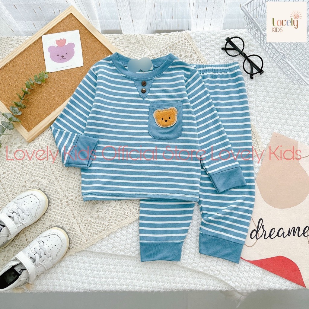 Bộ quần áo thu đông dài tay, mặc điều hòa, vải thun lạnh mềm, co giãn, phối kẻ sọc cho bé trai, bé gái BD83