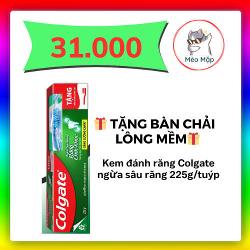 Kem Đánh Răng Colgate Bạc Hà Mát Lạnh 225g Tặng Bàn Chải Lông Tơ