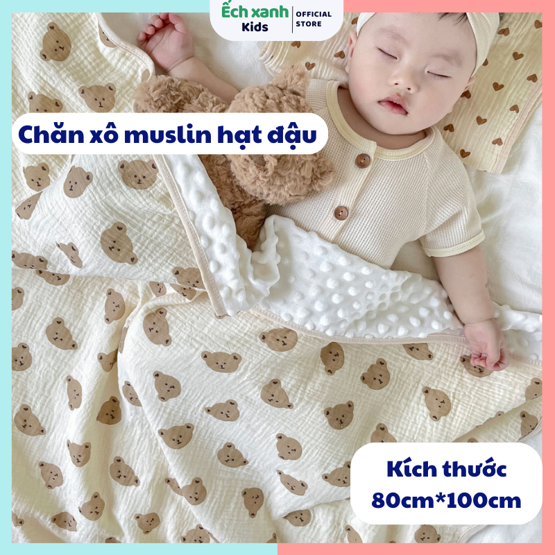 Chăn xô hạt đậu mền cho bé 80*100cm chăn cho bé đi học chăn xô 6 lớp Ếch xanh kids