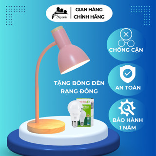 Đèn bàn học, SIPANIC đế gỗ dùng bóng LED BULB Rạng Đông bảo vệ mắt chống cận