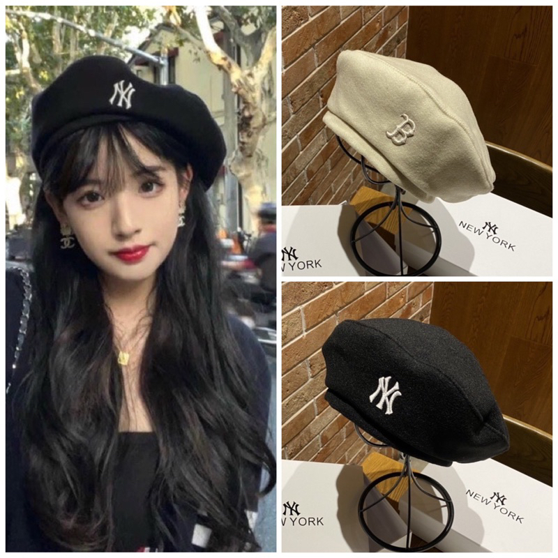 Mũ dạ NY thời trang nữ chuẩn hình, Mũ Nồi Len MLB Rookie Beret New York Yankees