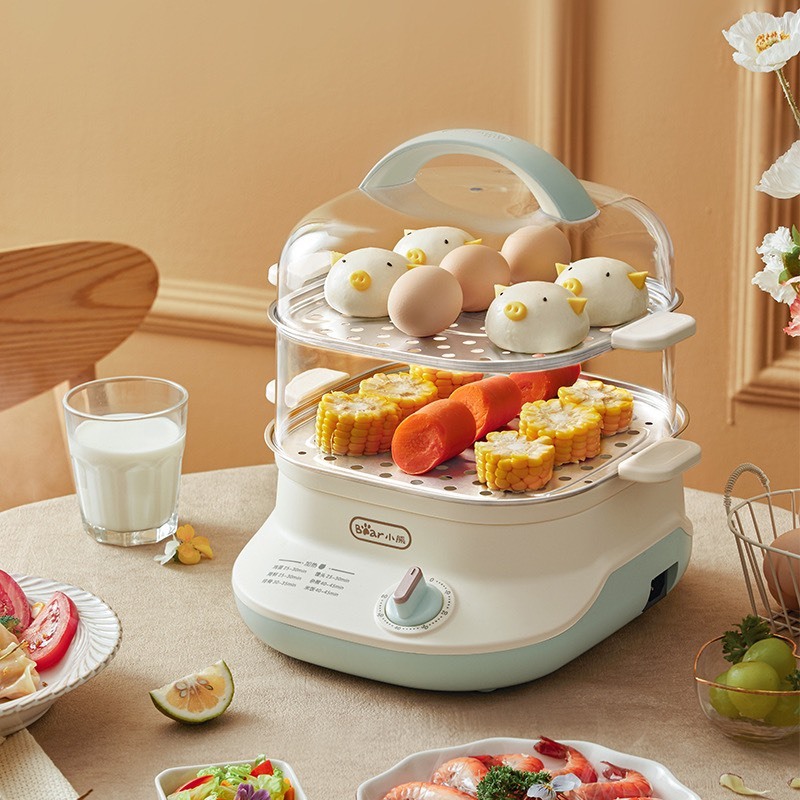 Nồi hấp điện 2 tầng Bear 6L DZG-C60T7 khay hấp Inox, Nồi hấp xôi, hấp bánh bao, hấp đồ ăn dặm cho bé