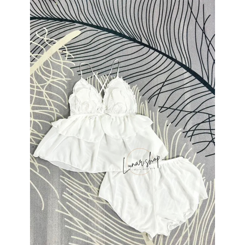 Đồ ngủ nữ vải voan đẹp, xuyên thấu gợi cảm, có mút và dây chéo lưng dưới 55kg