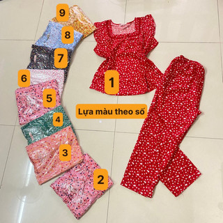 Đồ bộ dài mặc nhà hoa nhí size 40-60kg chất lụa thái mềm mịn mát