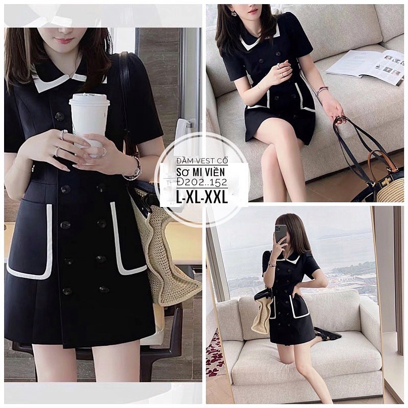 Đầm cổ vest basic viền trắng thanh lịch bigsize_saigon (55-90kg)