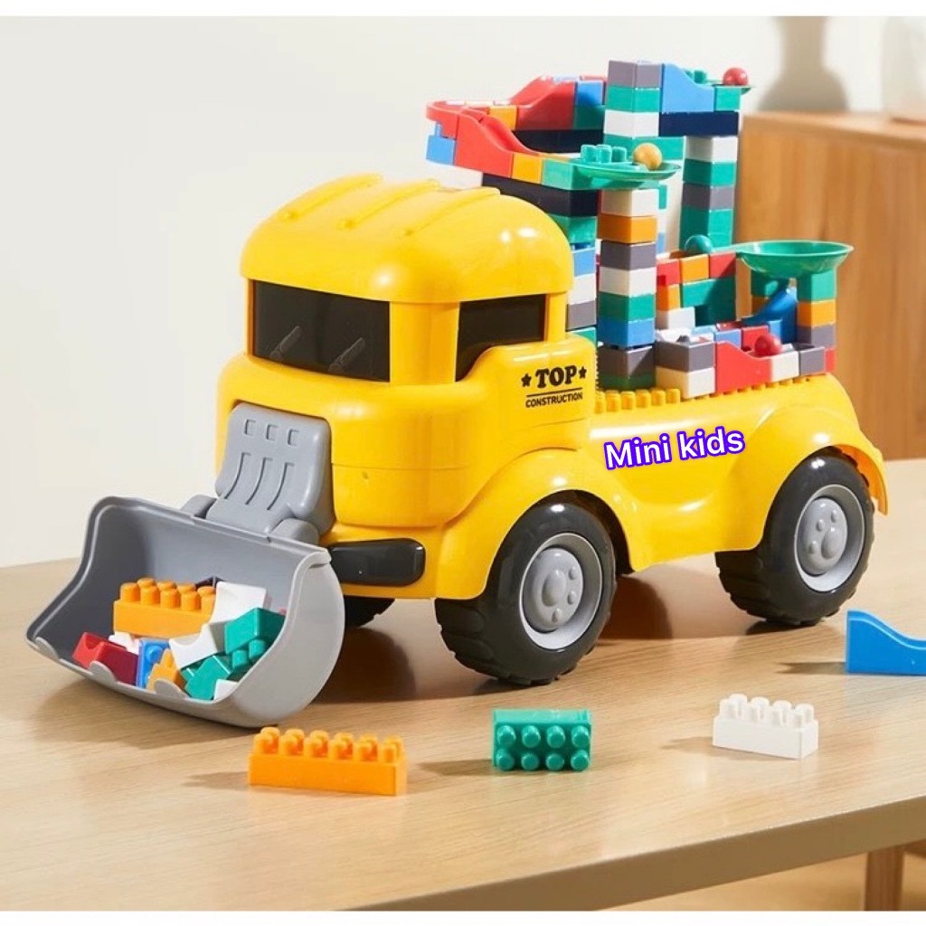 Đồ Chơi xe ô tô Khủng Long chở lego 124 chi tiết, xe Vịt Vàng, xe Lu, Xe Xúc nhiều mẫu mã, có hộp cất gọn và tháo rời