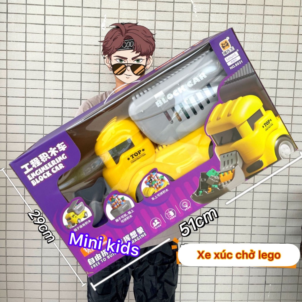 Đồ Chơi xe ô tô Khủng Long chở lego 124 chi tiết, xe Vịt Vàng, xe Lu, Xe Xúc nhiều mẫu mã, có hộp cất gọn và tháo rời