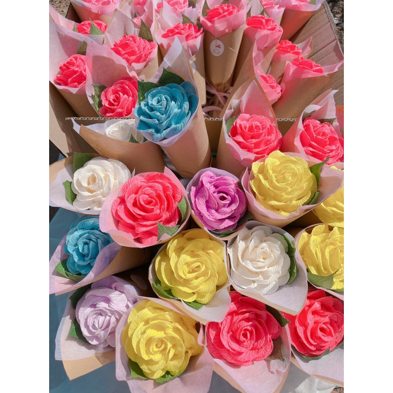 Bó Hoa Hồng Xoắn Giấy Nhún 1 Bông Quà tặng 20/10, 20/11