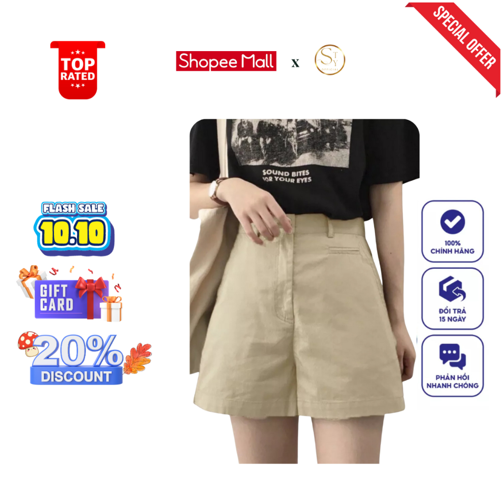 Quần Short Nữ KaKi Lưng Cao Túi Mổ Ulzzang Phong Cách Hàn Quốc Siêu Đẹp Thương hiệu STY