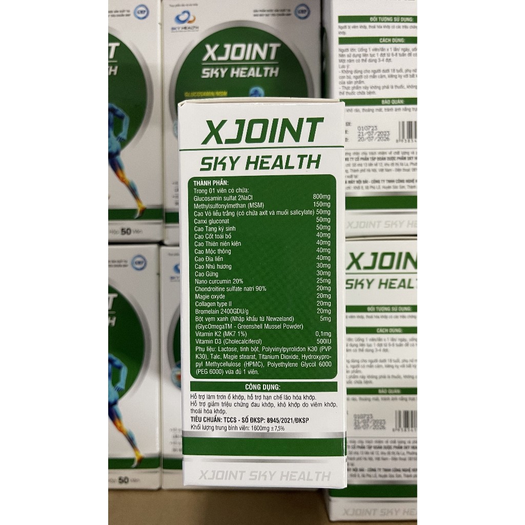 Viên uống xương khớp Xjoint SKY HEALTH Hỗ trợ bôi trơn khớp, viêm khớp, thoái hóa khớp, khô khớp - Lọ 50 viên