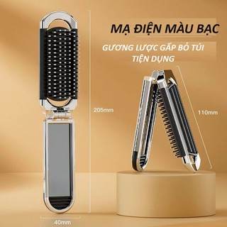 Gương mini cầm tay kèm lược chải tóc gấp gọn, gương lược rối massa da đầu thuuhaa1904
