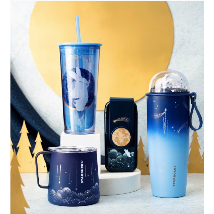 LY COLD CUP 16OZ  PLASTIC RABBIT ON THE MOON LIGHT BLUE