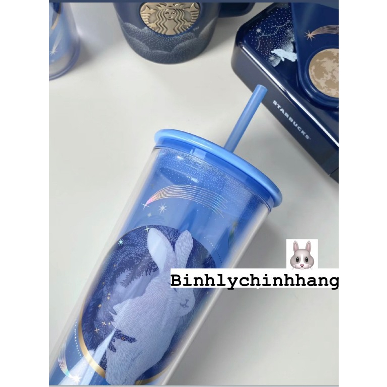 LY COLD CUP 16OZ  PLASTIC RABBIT ON THE MOON LIGHT BLUE