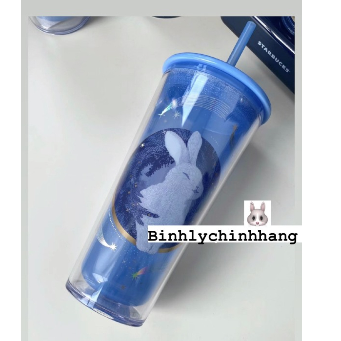 LY COLD CUP 16OZ  PLASTIC RABBIT ON THE MOON LIGHT BLUE